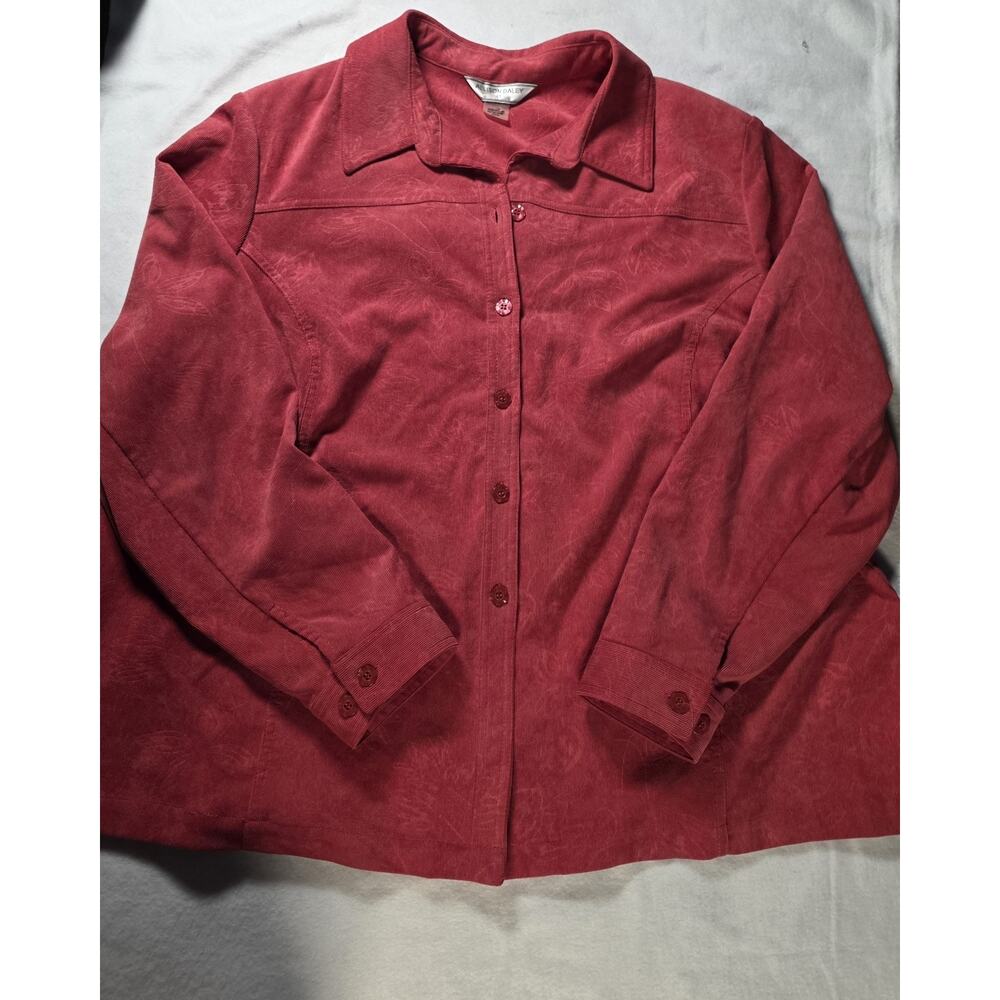 Allison Daley II Jacket Womens 22W Red Corduroy Floral Button Front Plus